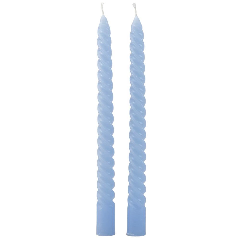 Pastel Blue | Twist Taper Candles | Pair |  25cm Tall | 5.5 Hours Burn Time