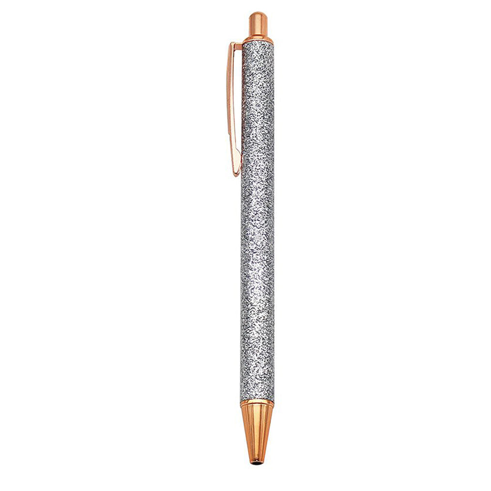 Single Silver Glitter Retractable Ballpoint Pen - Black Ink