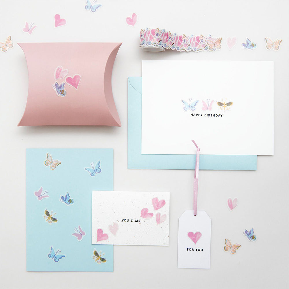 Butterflies &amp; Hearts | Washi Style Stickers | Reel of 200