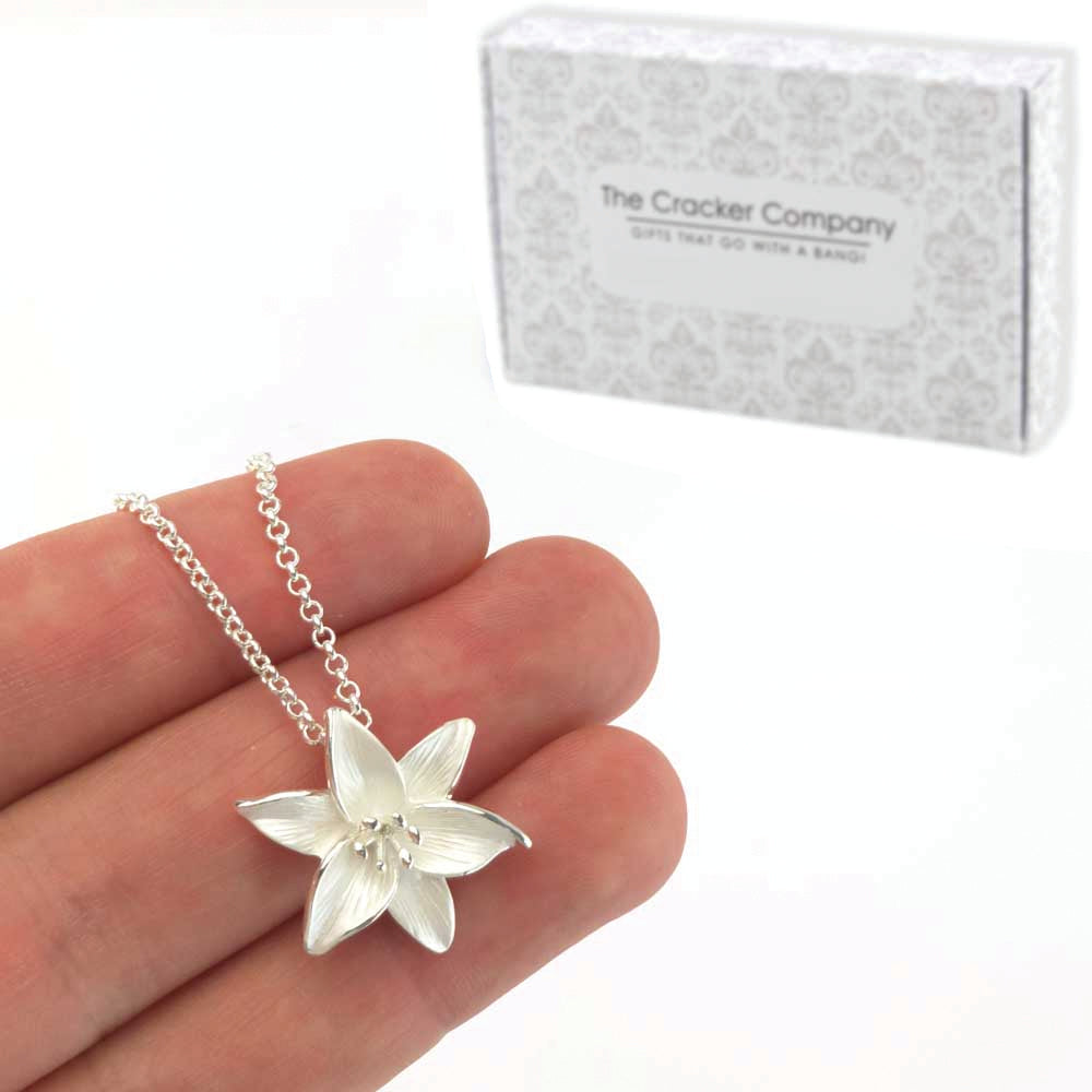 Lily Silver Plated Necklace | Pearlescent White | Little Gift | Cracker Filler