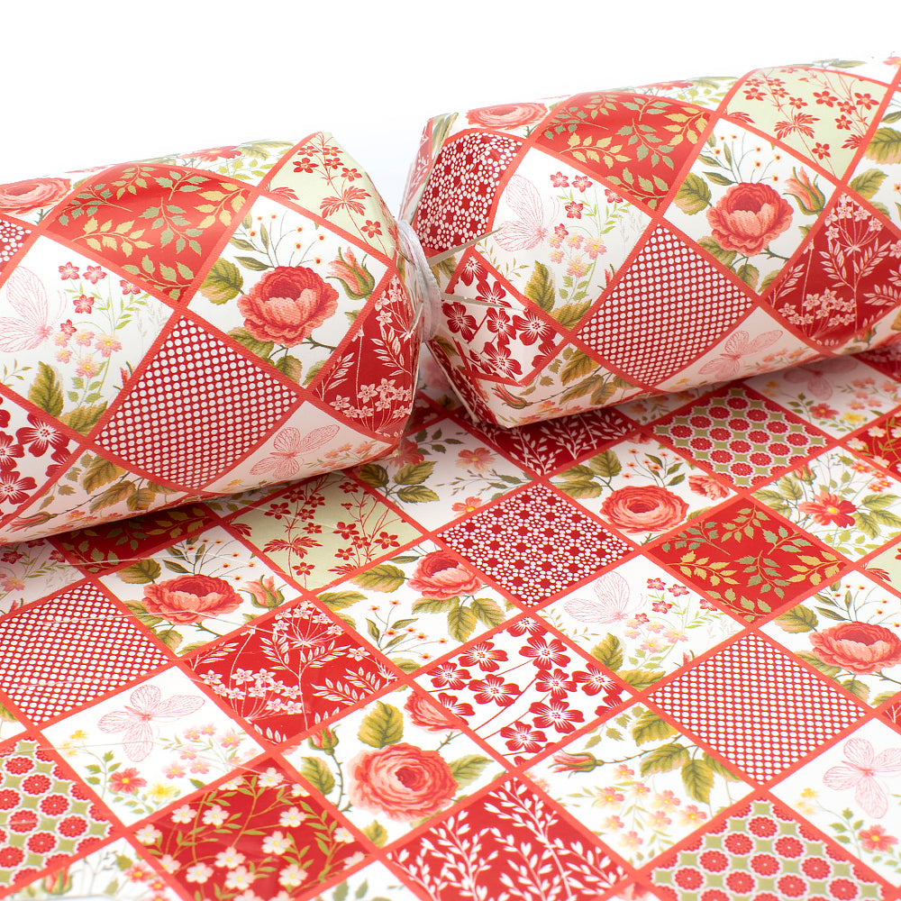 6 Large Red Floral Patchwork Cracker Making Craft Kit - Make & Fill Your Own