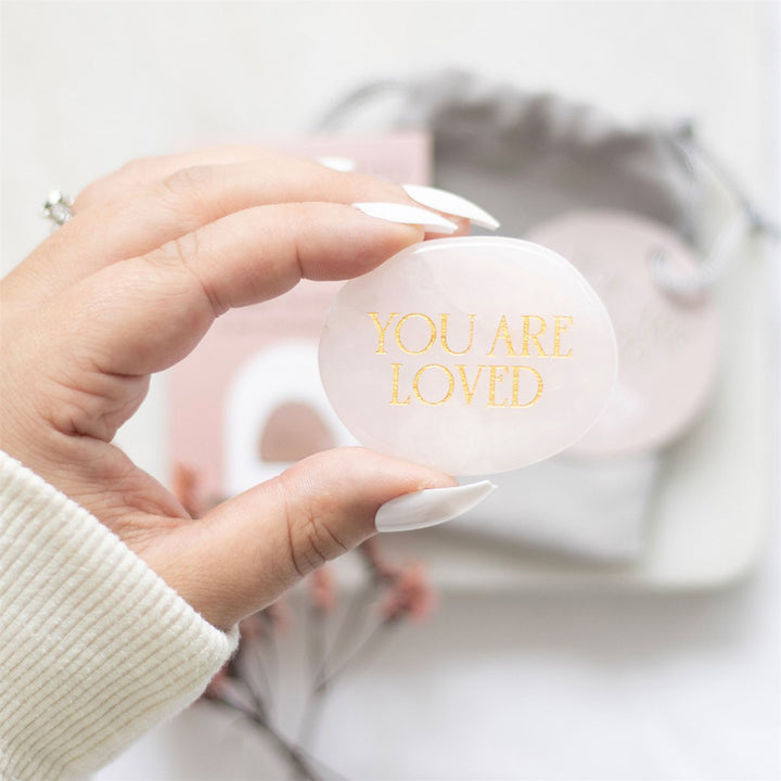 You Are Loved | Rose Quartz Palm Stone | Card & Bag | Cracker Filler | Mini Gift