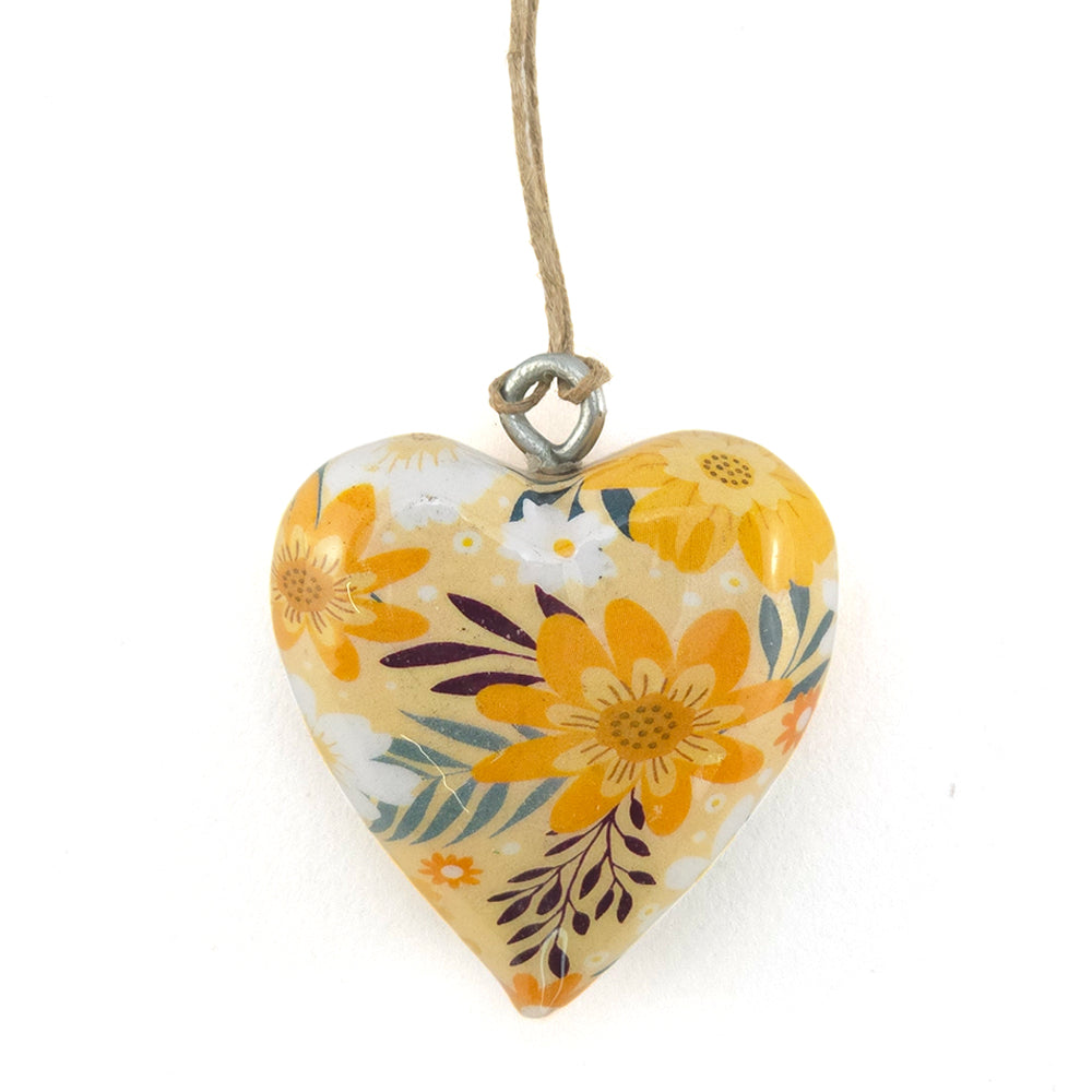 Yellow Floral Heart Wooden Hanging Ornament | 5cm | Little Gift | Cracker Filler