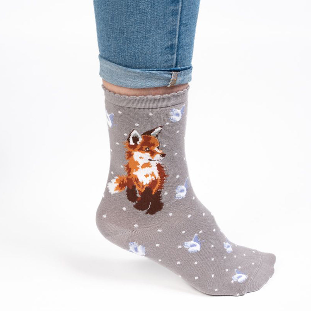 Snowtime Fox | Ladies Supersoft Bamboo Socks | One Size | Wrendale Designs