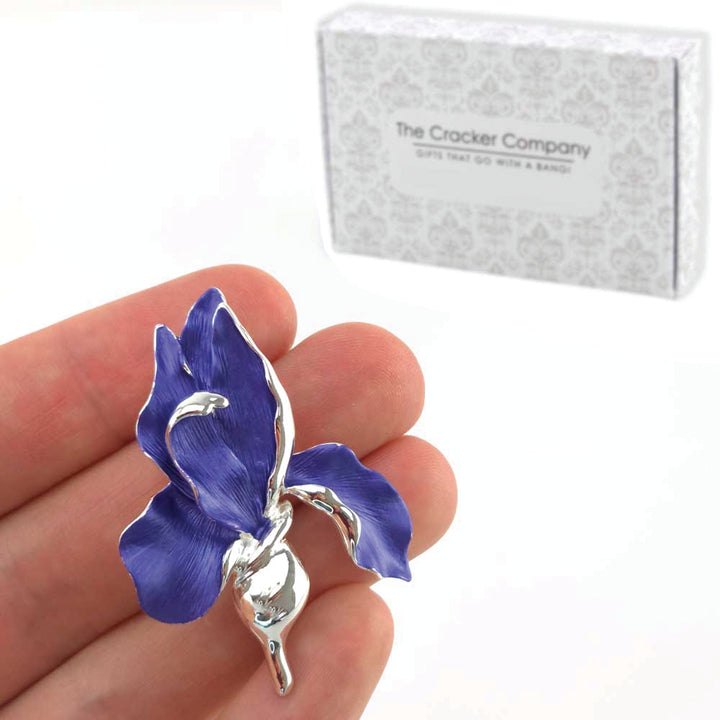 Large Blue Iris | Silver Plated Brooch | Little Gift | Cracker Filler