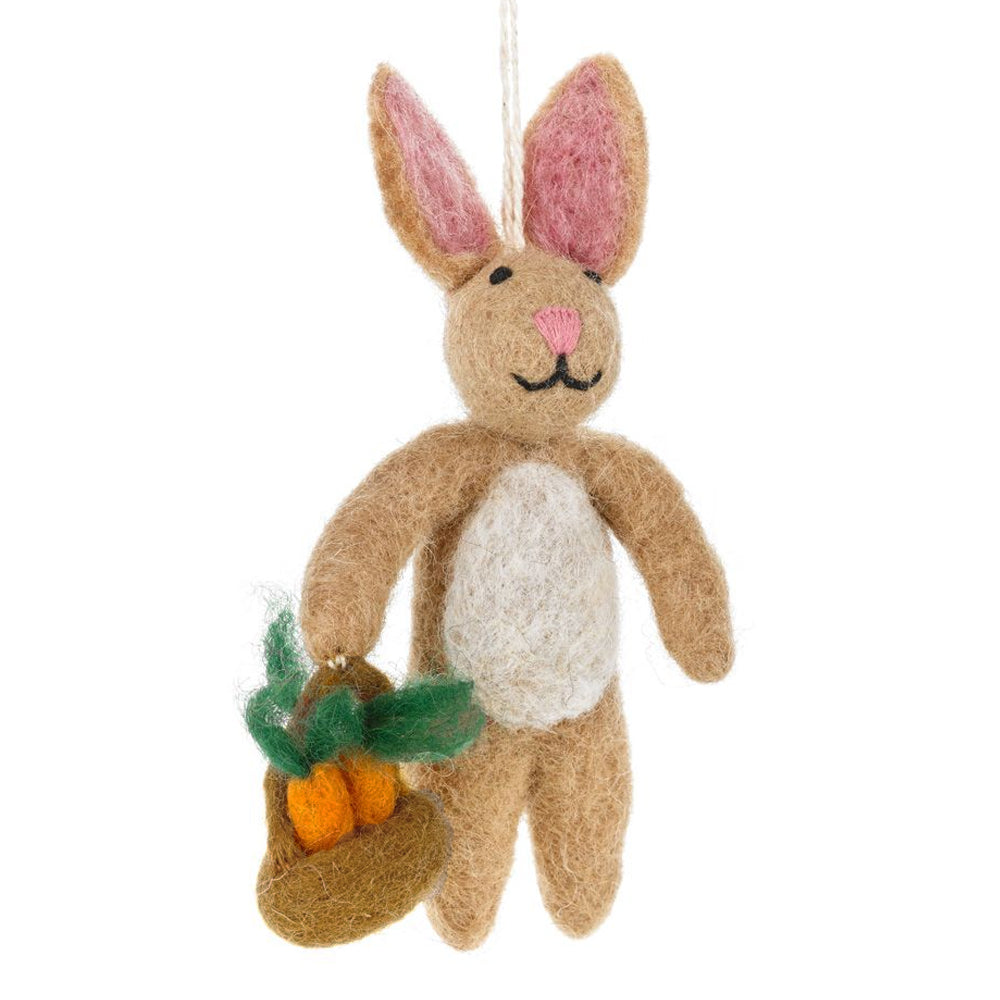 Single 12cm Hand Felted Spring Rory the Rabbit Easter Tree Decoration - Fairtrade Felt