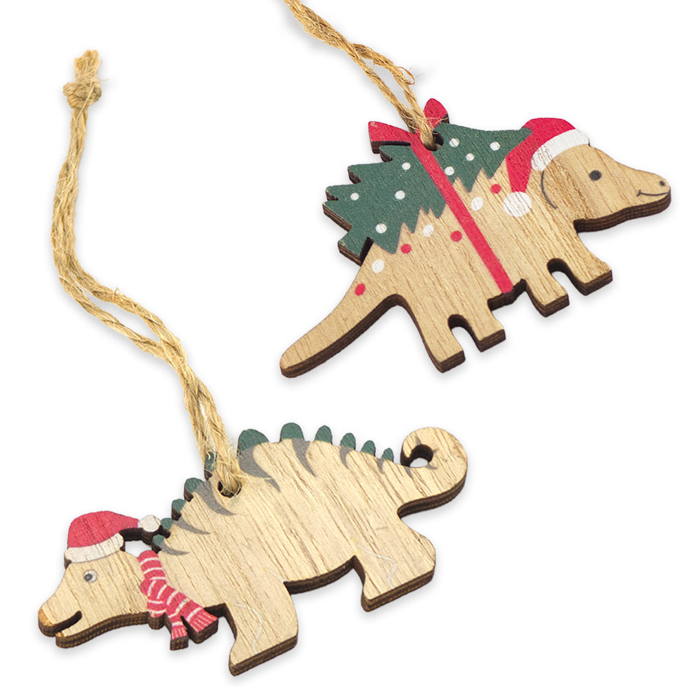 Christmas Dinosaur | Wooden Hanging Ornament | Single | Cracker Filler Gift
