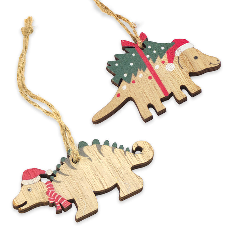 Christmas Dinosaur | Wooden Hanging Ornament | Single | Cracker Filler Gift