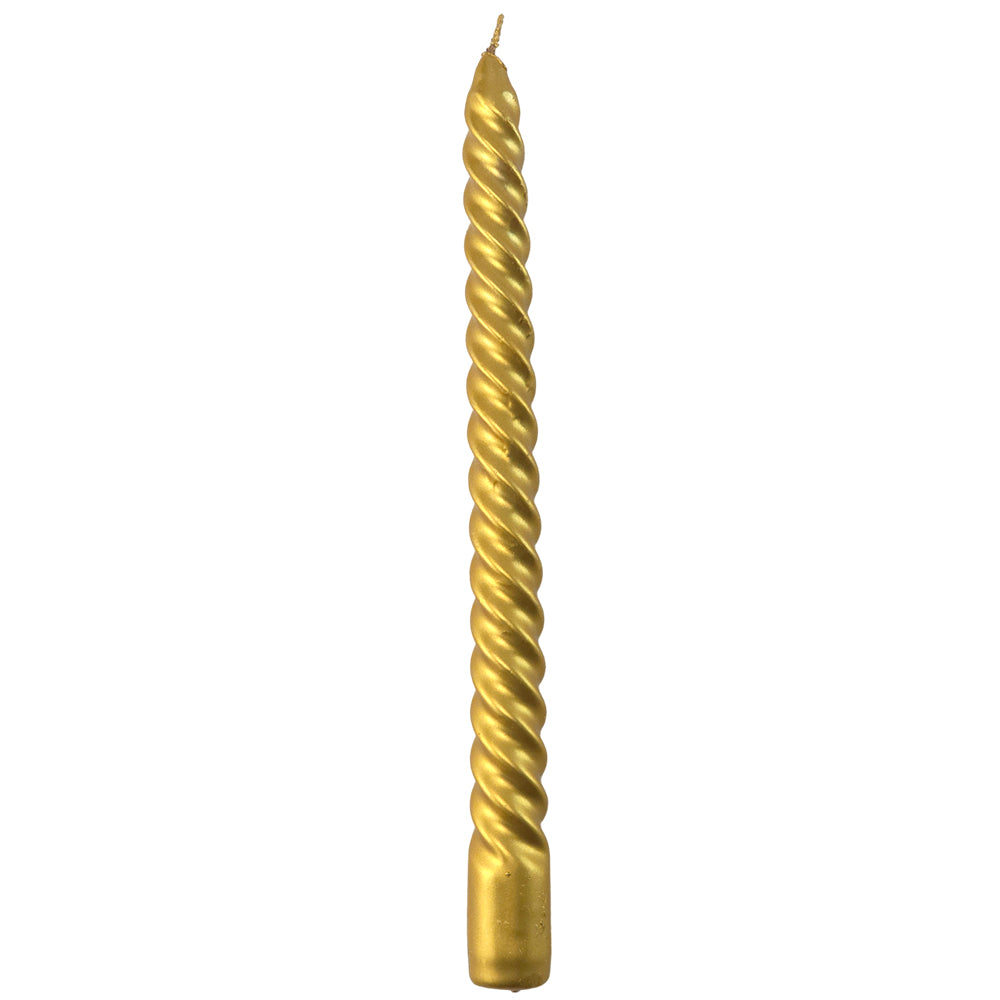 Metallic Gold | Twist Taper Candle | Single |  25cm Tall | 5.5 Hours Burn Time
