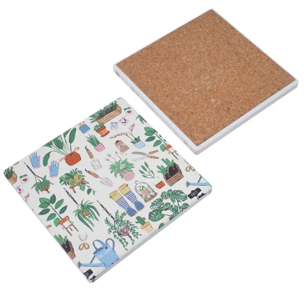 The Potting Shed Gardening Themed Ceramic Coasters - Set of 4 | Gifts for Gardeners