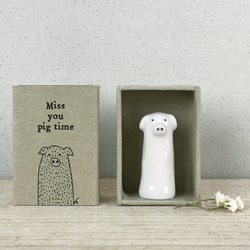 Miss You Pig Time | Ceramic Pig in a Matchbox | Cracker Filler | Mini Gift