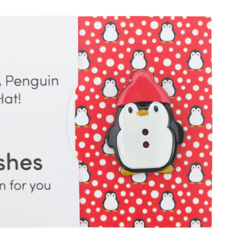 Cute as a Penguin in a Bobble Hat | Button Wishes Sew On Token | Cracker Filler