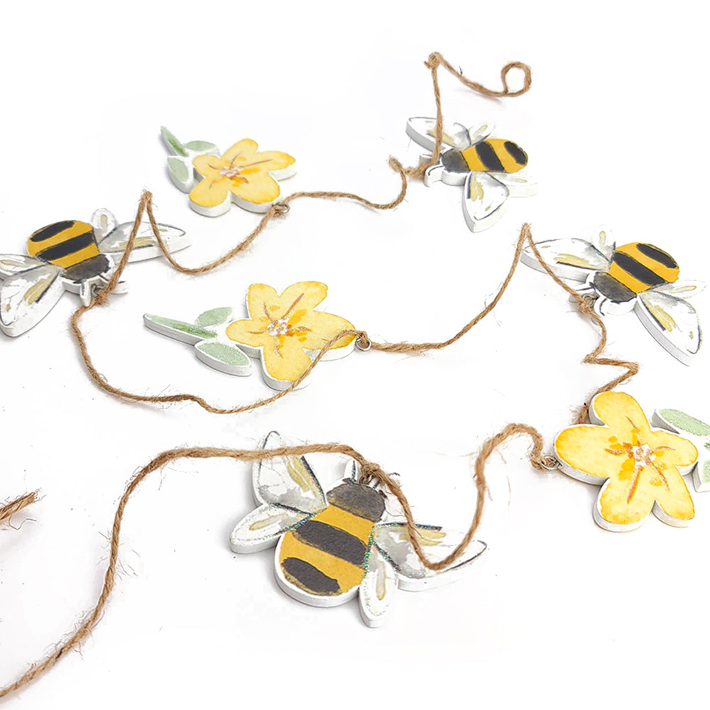 Gisela Graham 1.2m Wooden Bee & Buttercup Flower Spring or Easter Garland