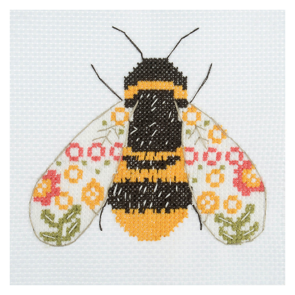 Floral Bumble Bee | Small Cross Stitch | Complete Kit | 13cm