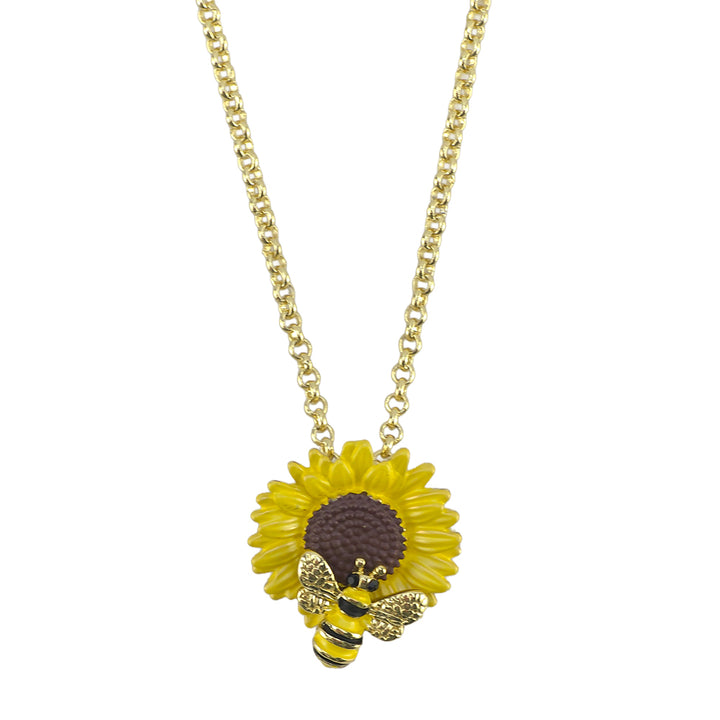 Sunflower and Bee | Gold Plated Necklace | Little Gift | Cracker Filler