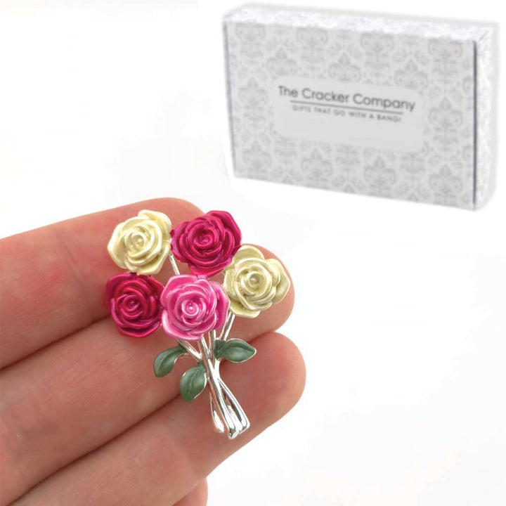Rose Bouquet | Silver Plated Brooch | Little Gift | Cracker Filler