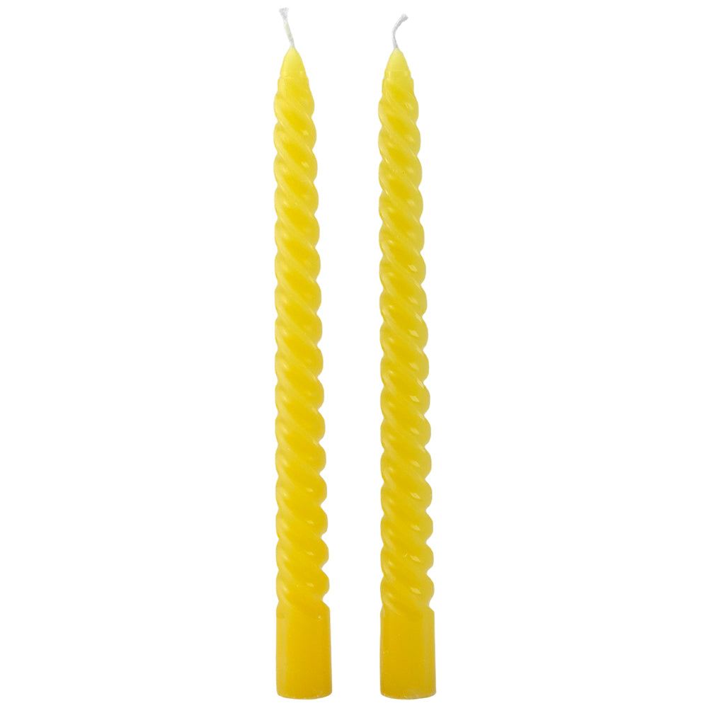 Pastel Yellow | Twist Taper Candles | Pair |  25cm Tall | 5.5 Hours Burn Time