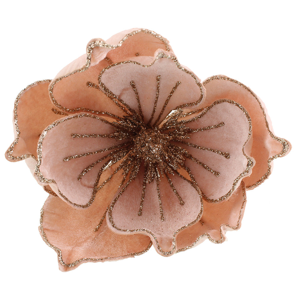 Pretty Pink | Velour Magnolia on Clip | Floristry & Tree Decoration | 20cm Wide