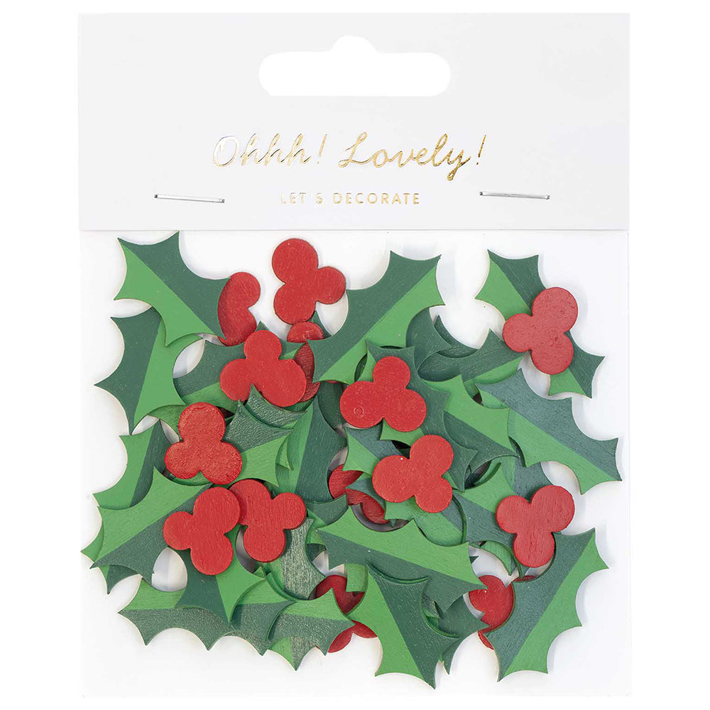 Holly & Berries | Wooden Papercraft Embellishments | 3cm Long | 48 Pieces