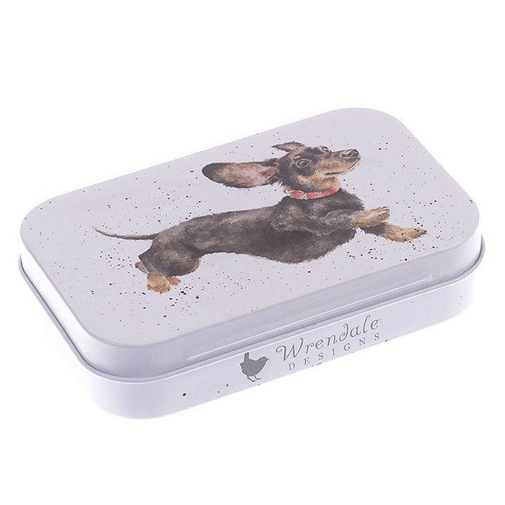 Happy Dachshund Dog | 9cm Wrendale Lidded Tin | Cracker Filler | Mini Gift
