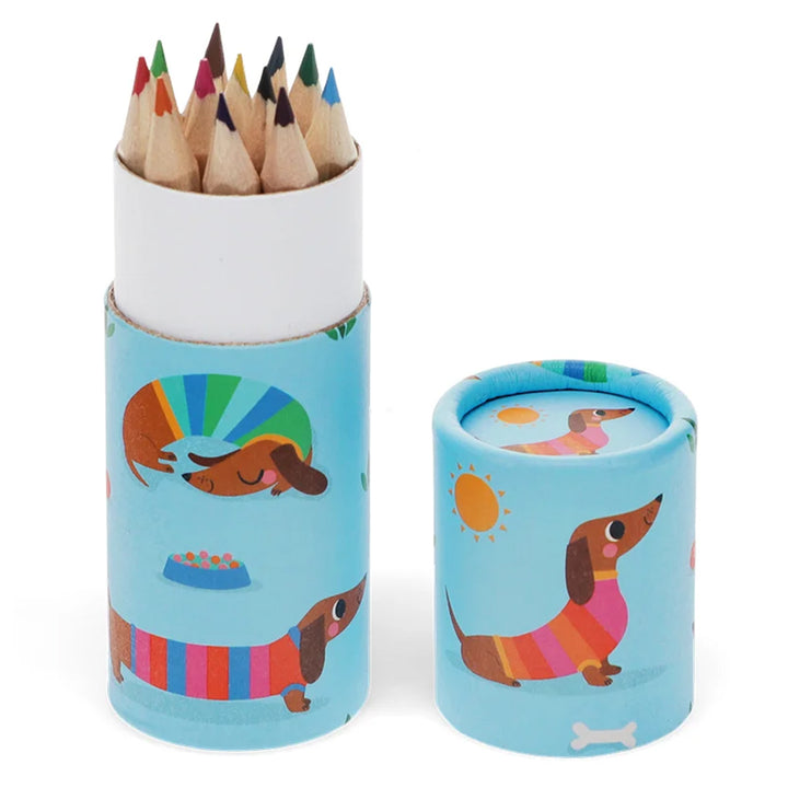 Sausage Dog | 12 Short Dachshund Coloured Pencil Crayons  | Little Gift | Cracker Filler