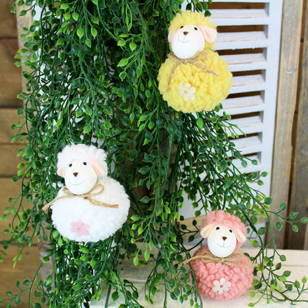 Single 8cm Pom Pom Style Lamb Hanging Decoration for Easter Trees