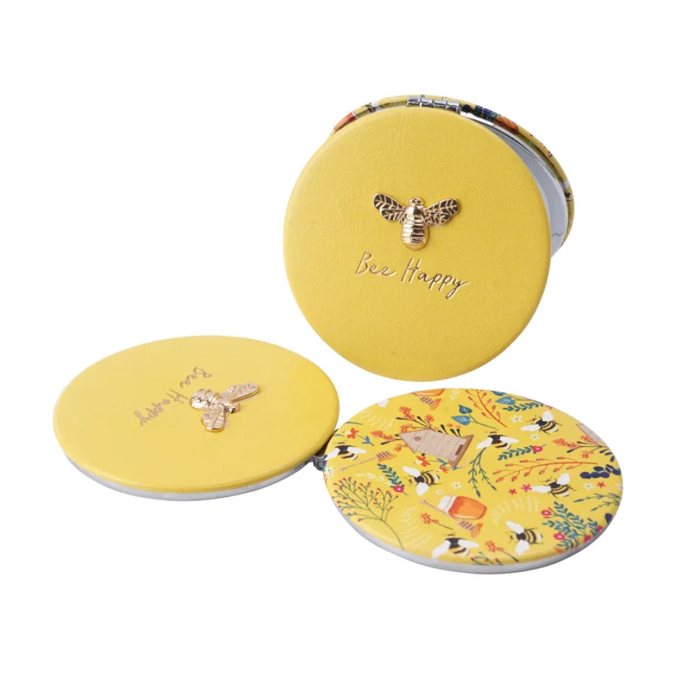Bee Happy | Yellow Bumble Bee Beauty Compact Mirror | Letterbox Gift