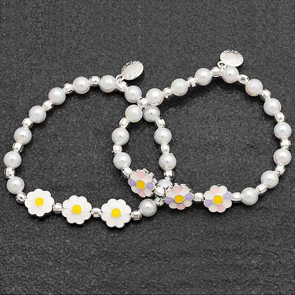 Pretty White Daisy and Pearl Bracelet for Girls | Boxed Jewellery Gift