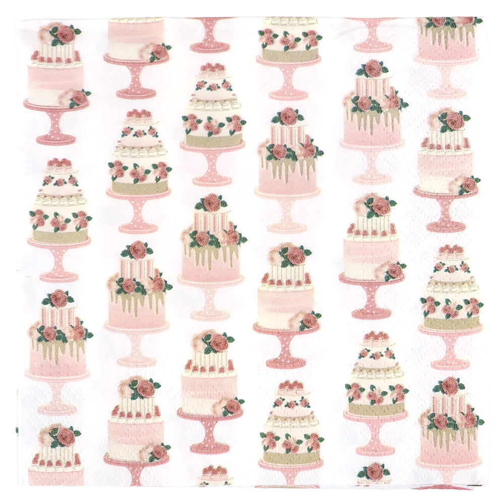 Pink Afternoon Tea & Cake Print Table Napkins | 20pk 3ply