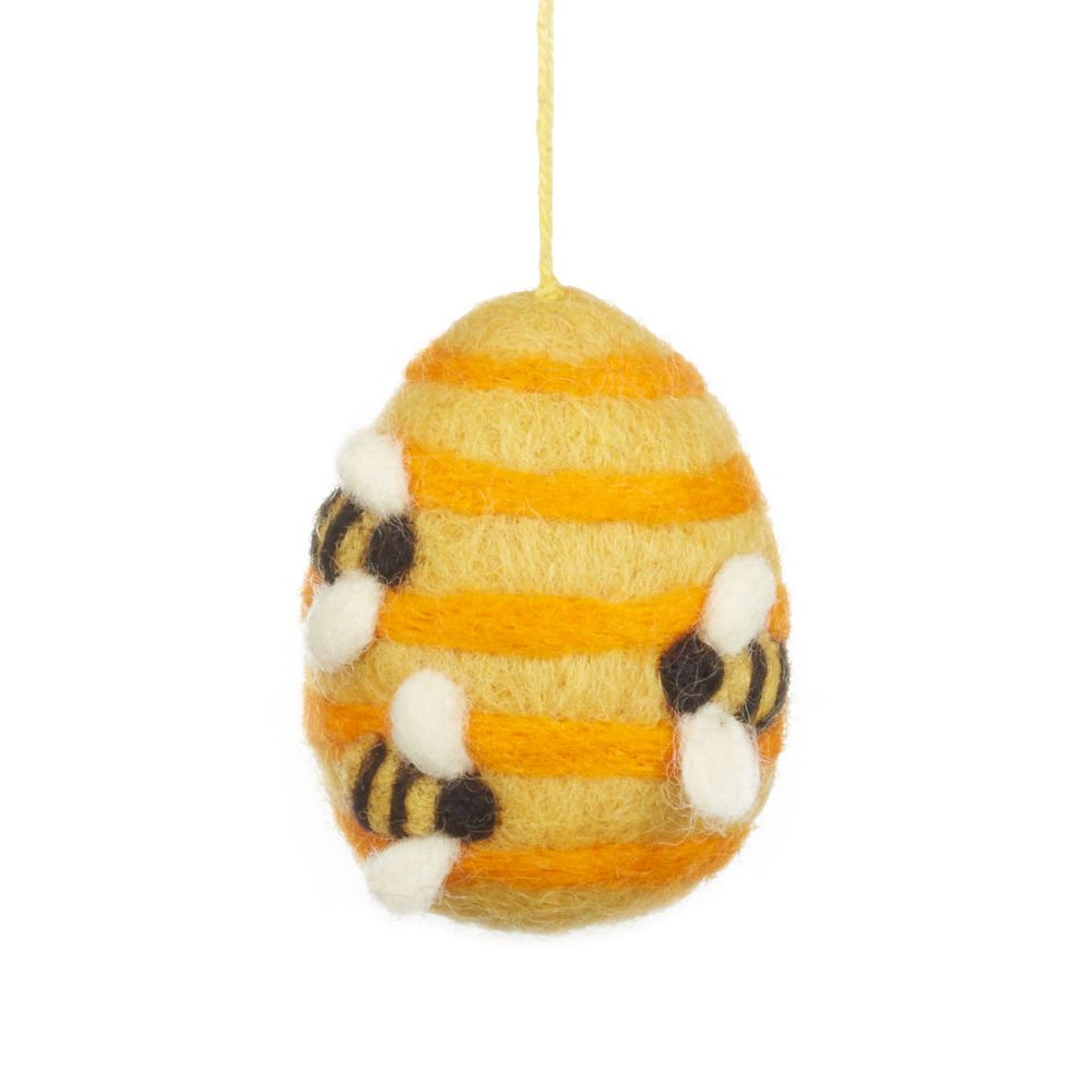 Single 6cm Felted Hanging Bees on a Beehive for Easter Tree Decoration - Fairtrade Felt