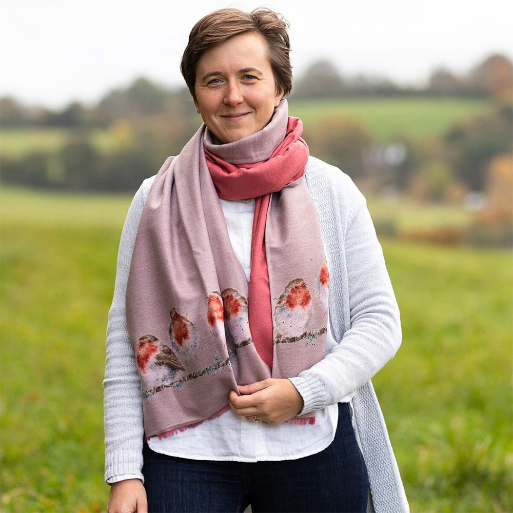 Jolly Robin | Ladies Pink Winter Scarf | Wrendale Designs