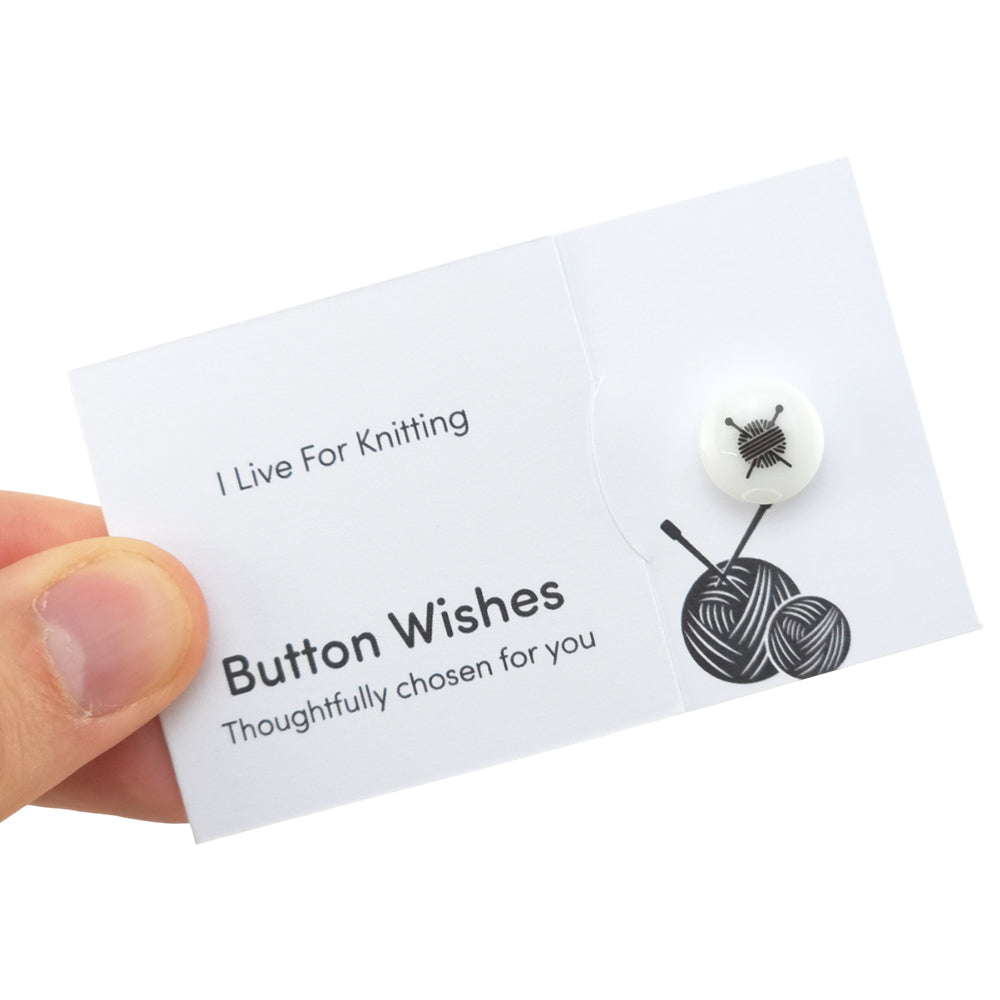 I Live for Knitting | Button Wishes Sew On Token | Little Gift | Cracker Filler