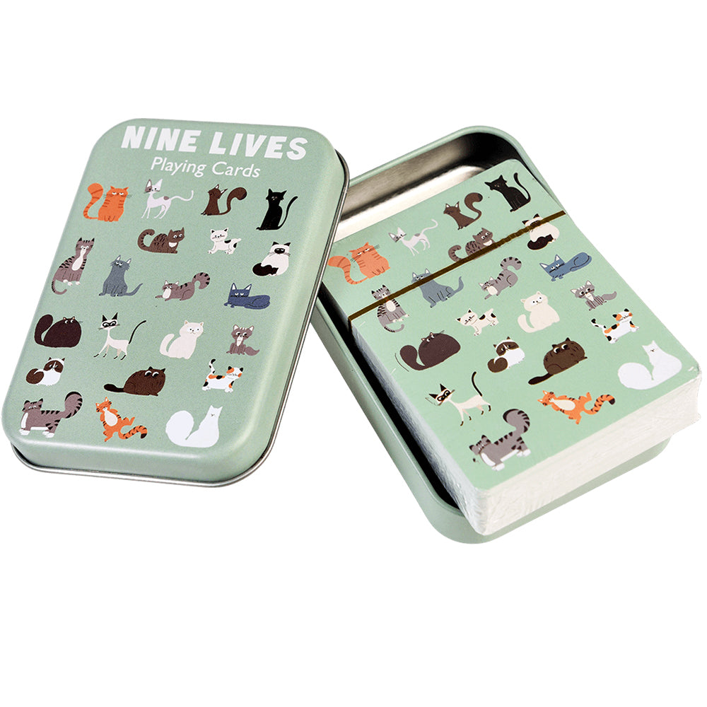 Nine Lives Cat Design Playing Cards in Tin | Gifts for Cat Lovers