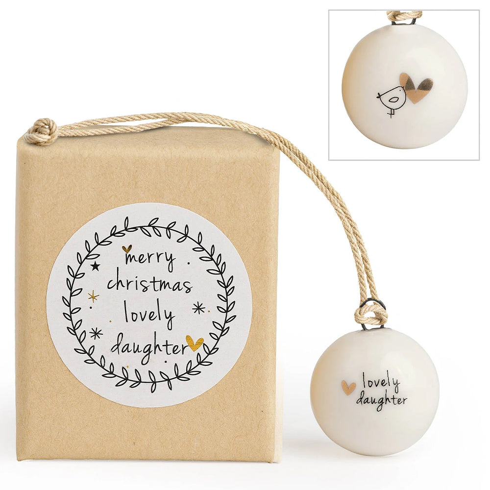 Merry Christmas Lovely Daughter | Tiny Boxed Ceramic Bauble | Cracker Gift