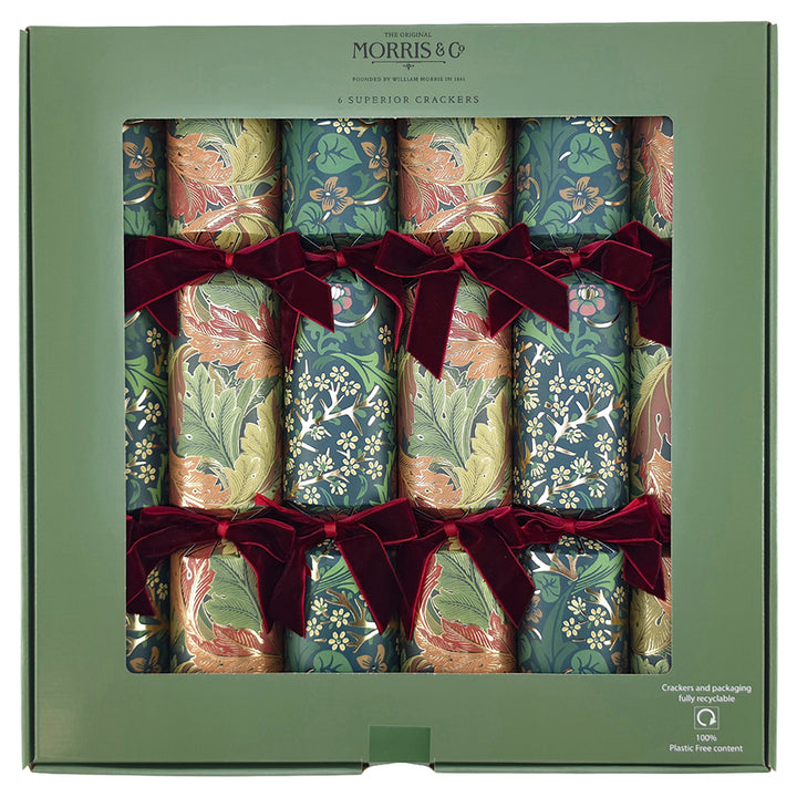 William Morris | Green &amp; Gold | 6 Luxury Christmas Crackers | Premium Gifts