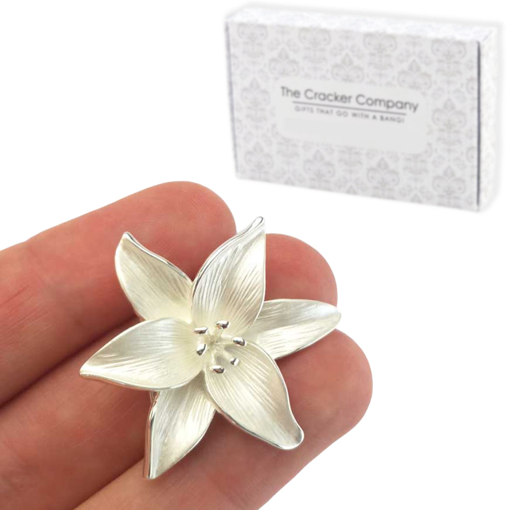 Lily Flower Brooch | Pearlescent White | 3.8cm Wide | Little Gift | Cracker Filler