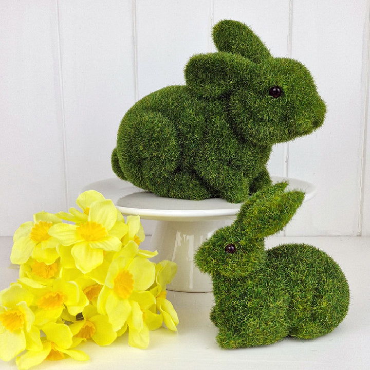 16cm Faux Moss Lying Rabbit Ornament | Spring & Easter Decoration