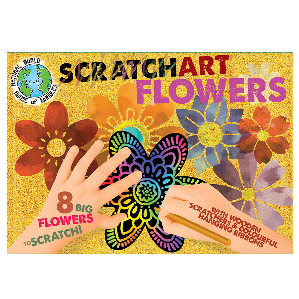 Flowers Scratch Art | Craft Set for Kids | 8 Big Shapes &amp; 2 Tools