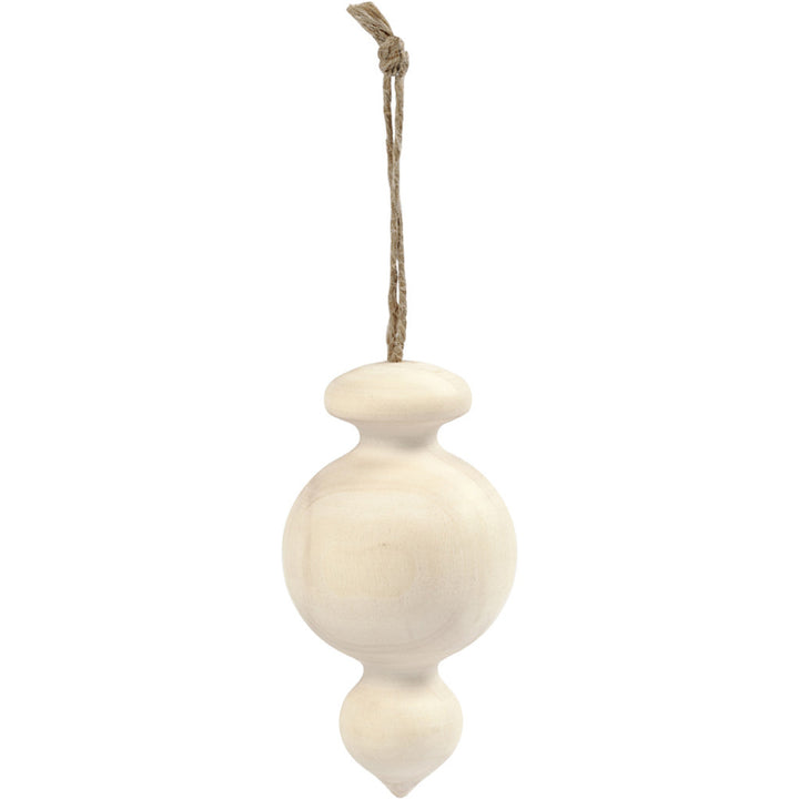 7.5cm Wooden Drop with Hanging Cord | Natural Wooden Christmas Tree Bauble to Decorate