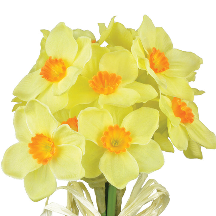 7 Mini Yellow & Orange Centred Fabric Daffodils Bunch - Artificial Silk Faux Flowers