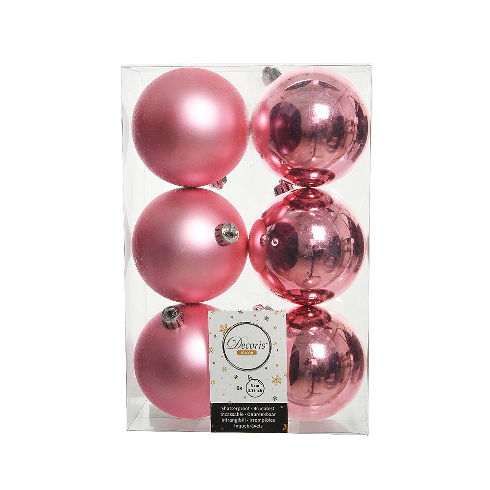 6 Lipstick Pink 8cm Shatterproof Christmas Tree Bauble Decorations