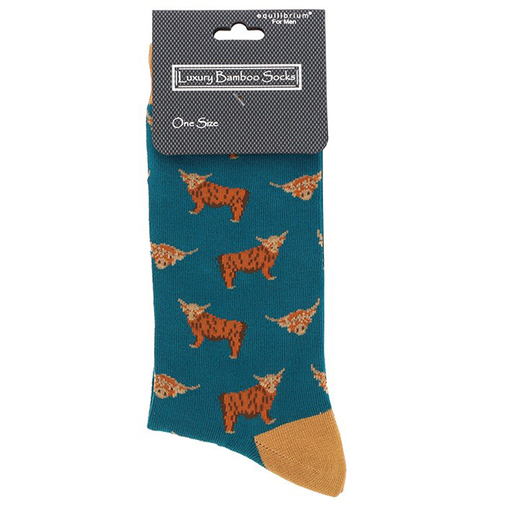 Teal Highland Cow | Luxury Bamboo Socks | Mens | One Size