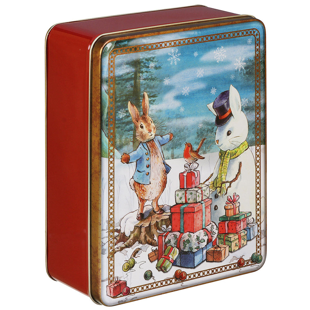 Peter Rabbit Tin | Christmas Snowman Scene | 19.5 x 15 x 7.5cm | Gift Idea