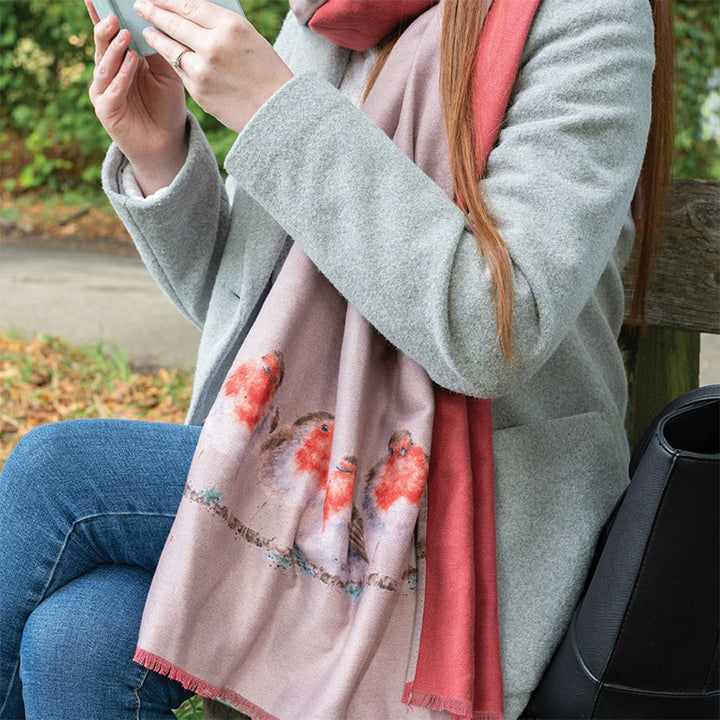 Jolly Robin | Ladies Pink Winter Scarf | Wrendale Designs