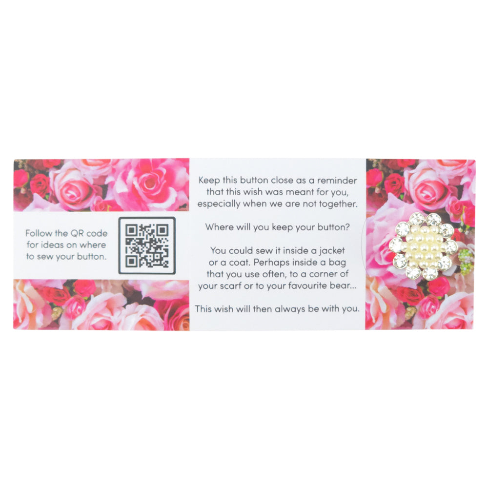 Flowers, Diamonds & Pearls | Diamante | Button Wishes Sew On Token | Little Gift