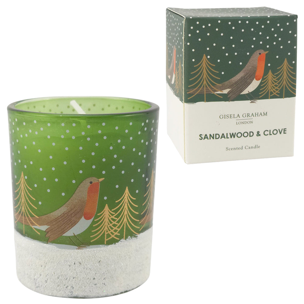 Christmas Robin | Sandalwood & Clove Scented | Mini Boxed Candle | Gisela Graham
