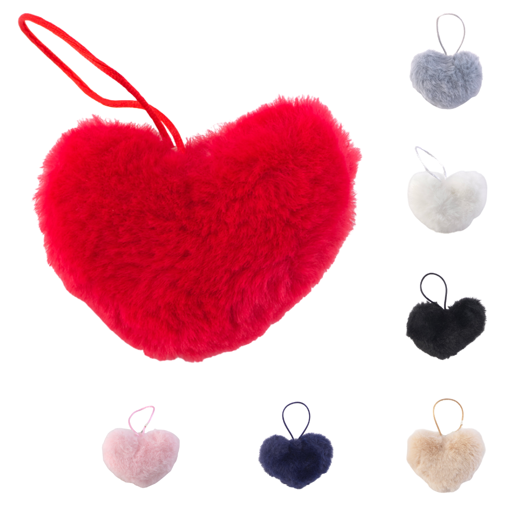 Hanging Faux Fur Pom Pom Heart | 6cm Wide | Little Gift | Cracker Filler