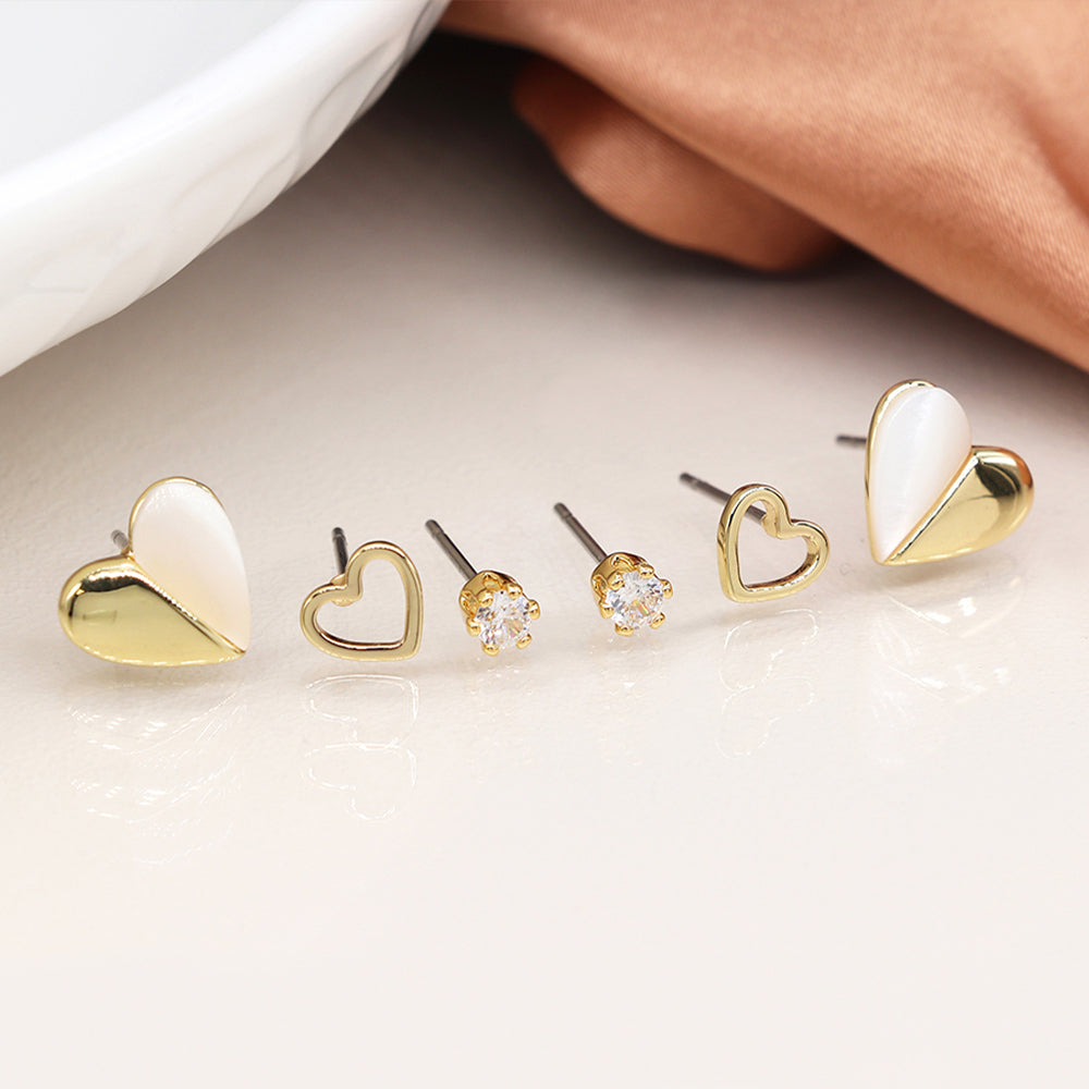 Hearts & Crystal Stud Earring Trio | Mini Gift | Cracker Filler