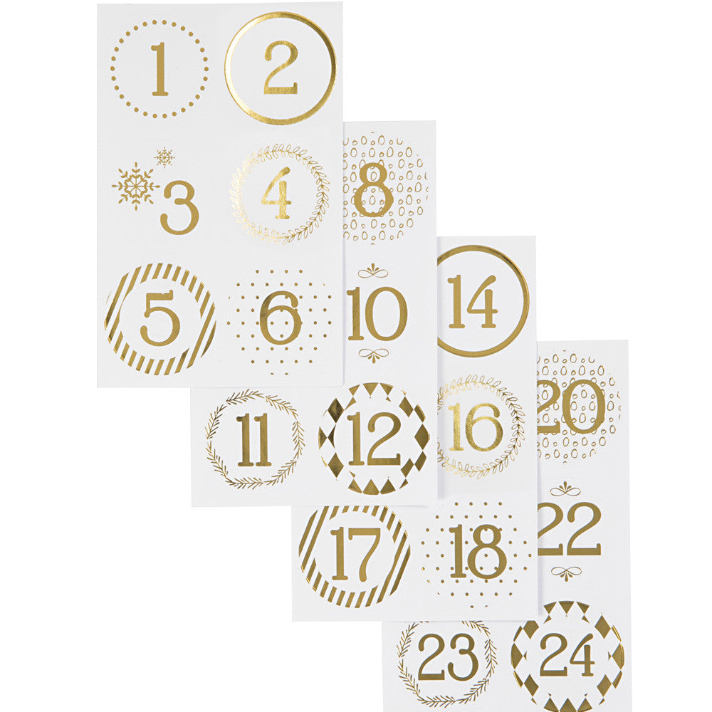 Metallic Gold Scandinavian Style Christmas Advent Number Stickers