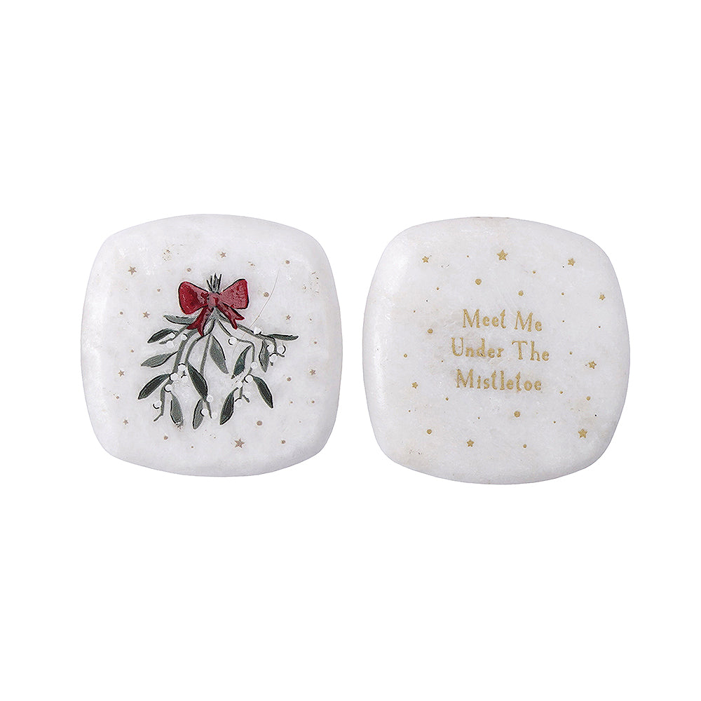 Meet Me Under Mistletoe | 5cm Ceramic Pebble Keepsake | Cracker Filler | Mini Gift